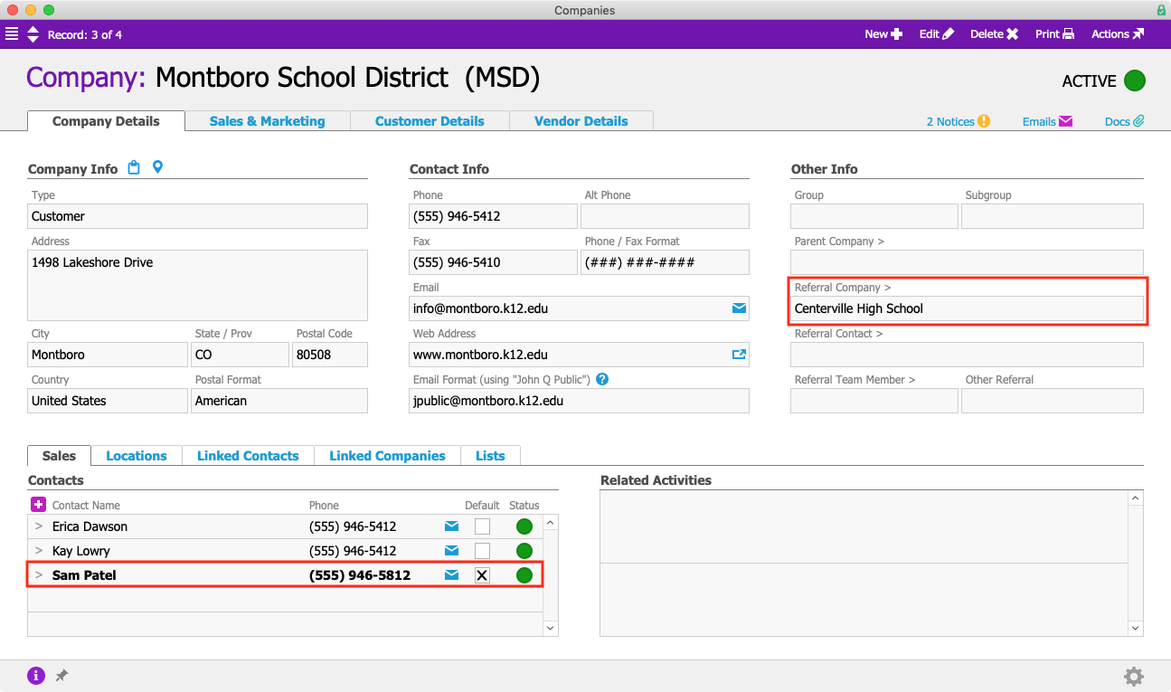 MSD Company Contacts