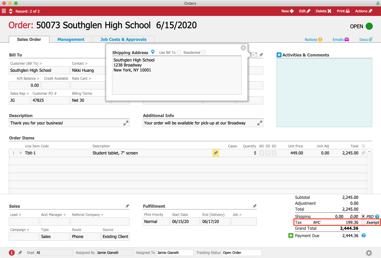 Southglen Shipping Address Annotated