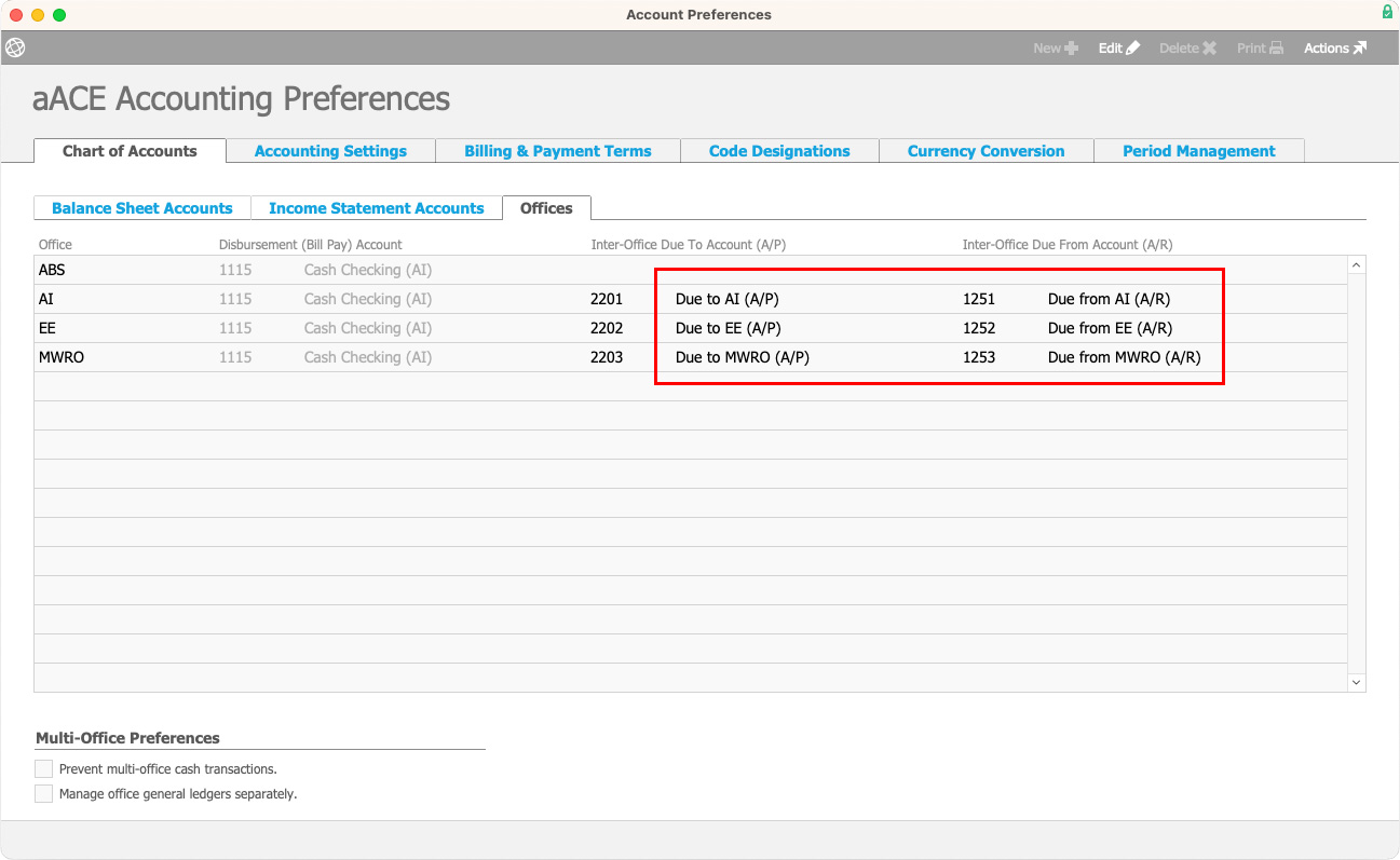 Inter-Office Accounting Preferences in aACE