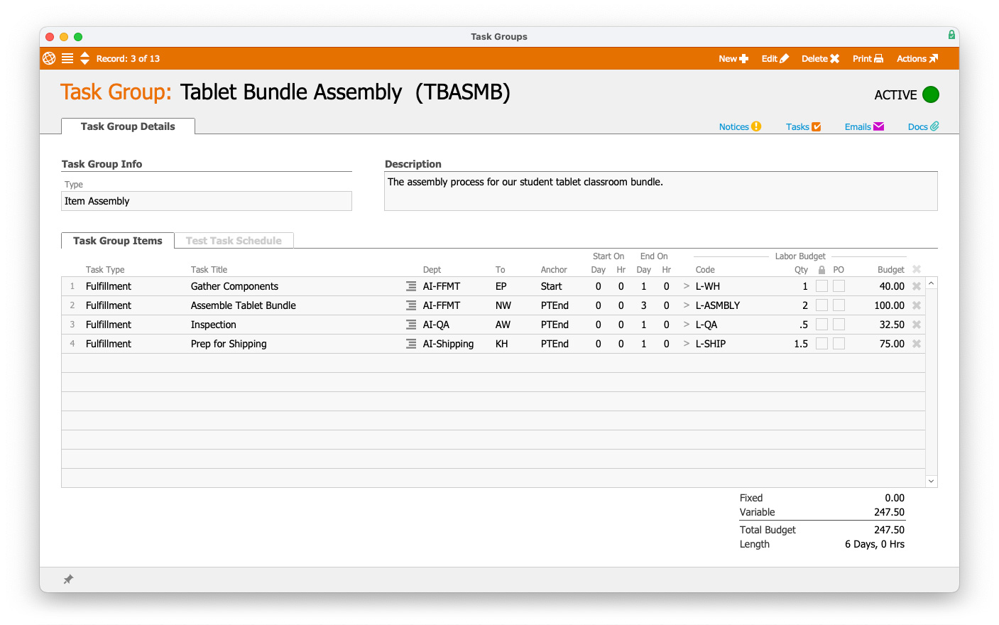 Repetitive workflow handled in list of tasks — Task Group Module